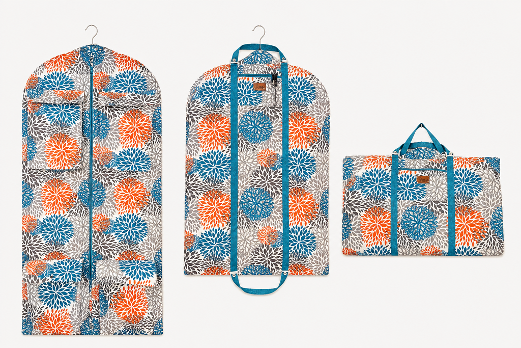 Teal and Orange Blossom Garment Bag