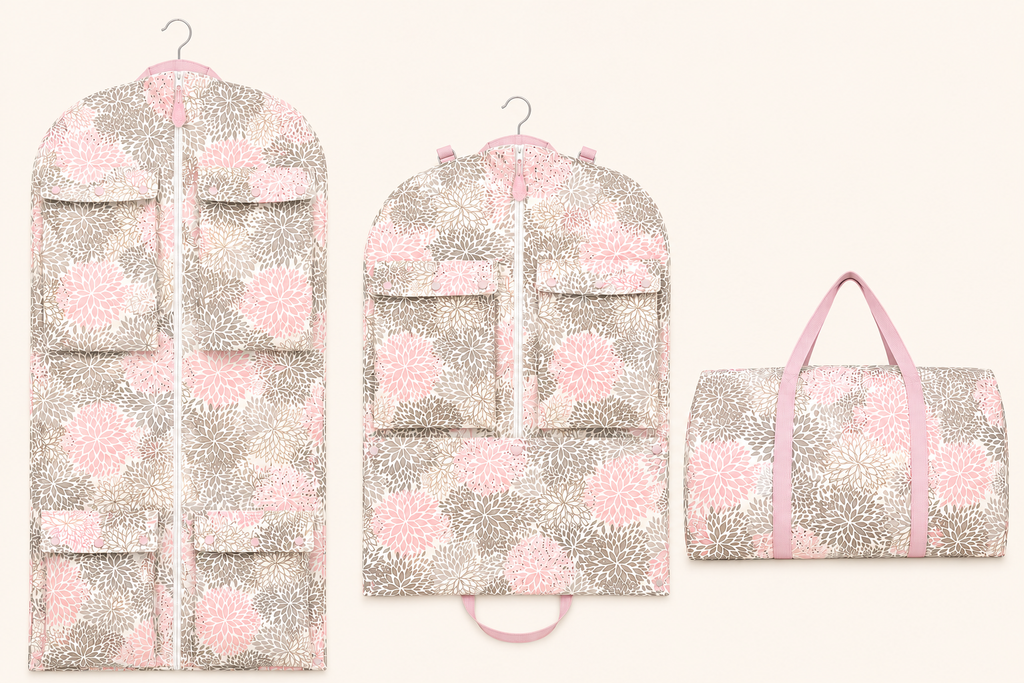 Pink and Gray Blooms Garment Bag