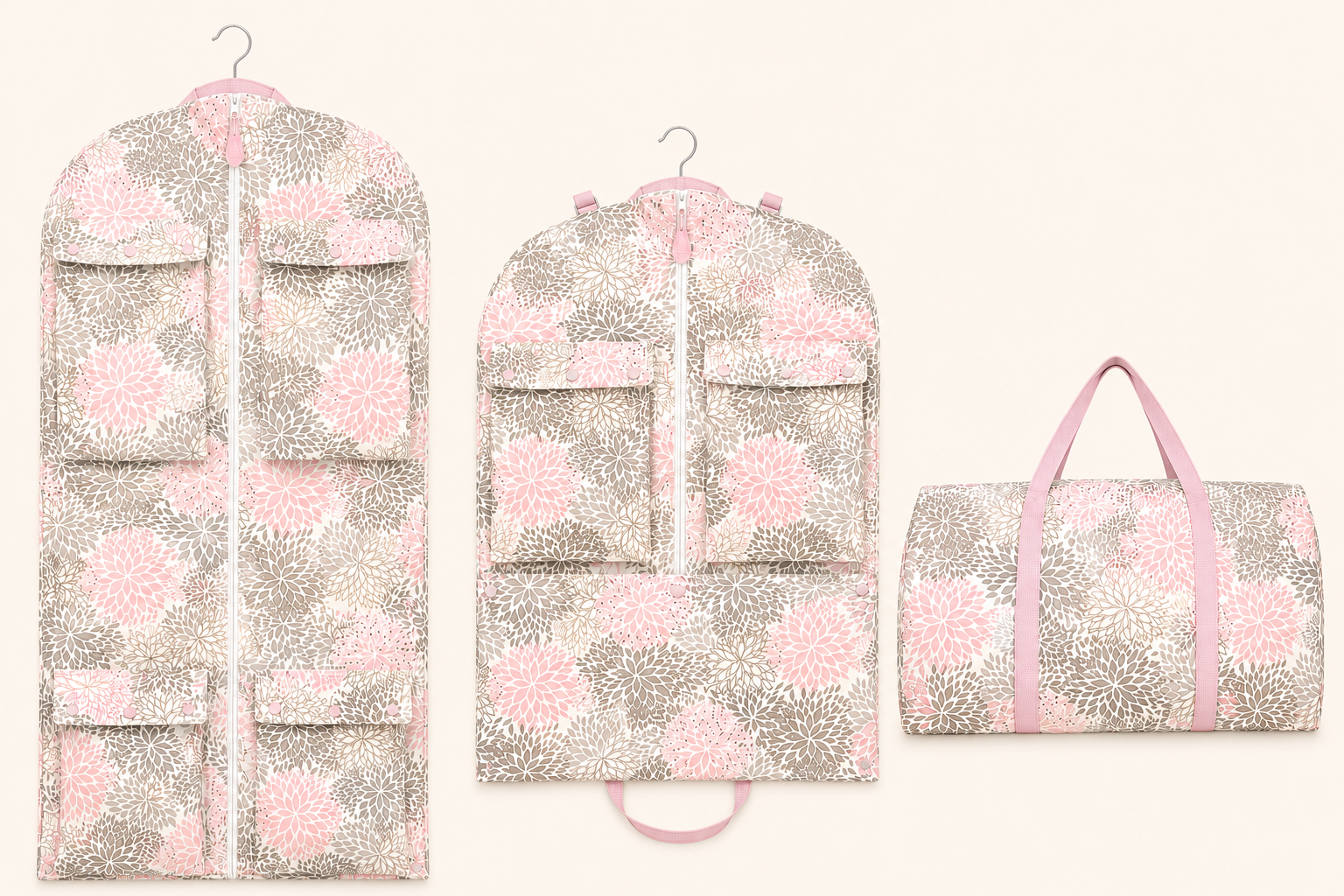 Pink and Gray Blooms Garment Bag